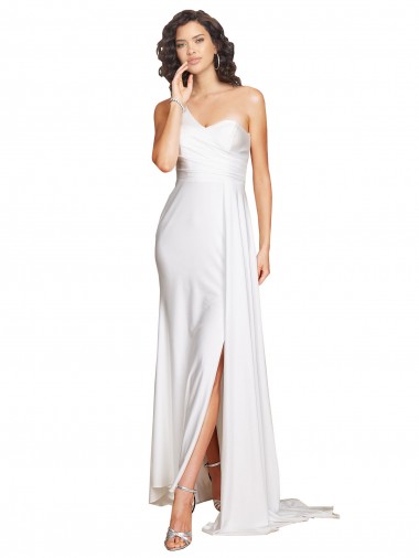 Silk like Satin One Shoulder Long Sleeveless Wedding Dress Norwich