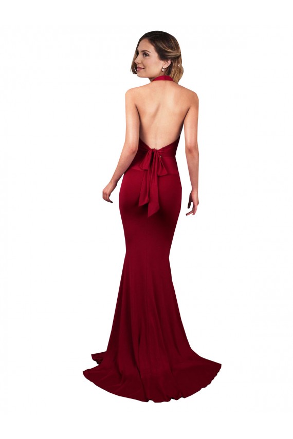 Open Back Burgundy Spandex Halter Neck Long Sleeveless Formal Evening Gown / Prom Dress / Bridesmaid Dress Norwich