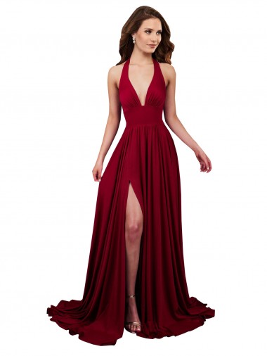 Open Back Spandex Halter Neck Long Sleeveless Black Tie Evening Gown / Prom Dress / Bridesmaid Dress Norwich