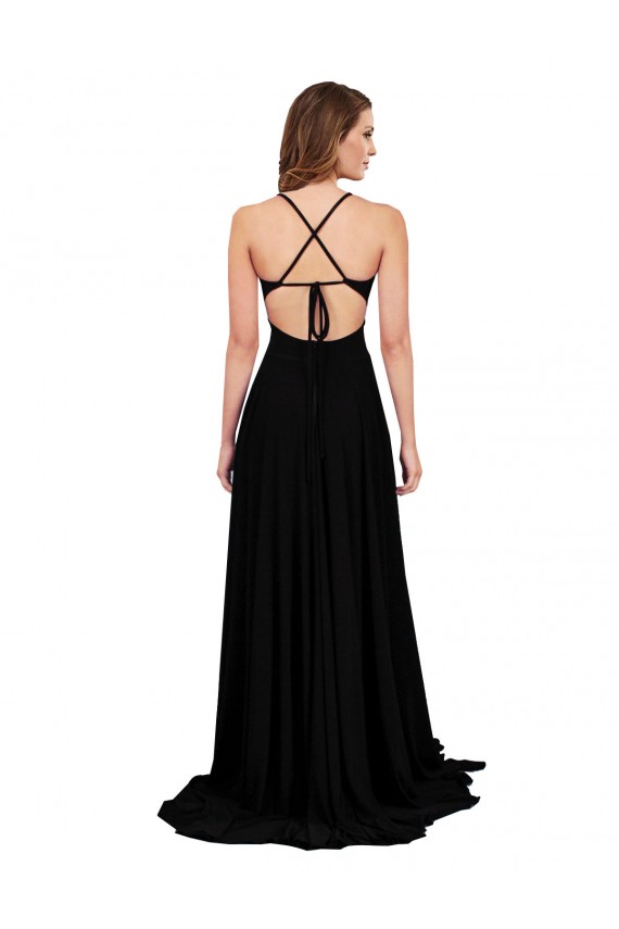 Open Back Spandex V-Neck Long Sleeveless Black Tie Evening Gown / Prom Dress / Bridesmaid Dress Norwich