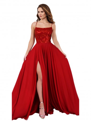 Open Back Spandex & Lace Spaghetti Straps Long Sleeveless Semi Formal Evening Dress / Prom Dress / Bridesmaid Dress Norwich