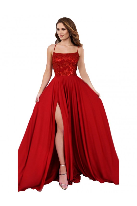 Open Back Spandex & Lace Spaghetti Straps Long Sleeveless Semi Formal Evening Dress / Prom Dress / Bridesmaid Dress Norwich