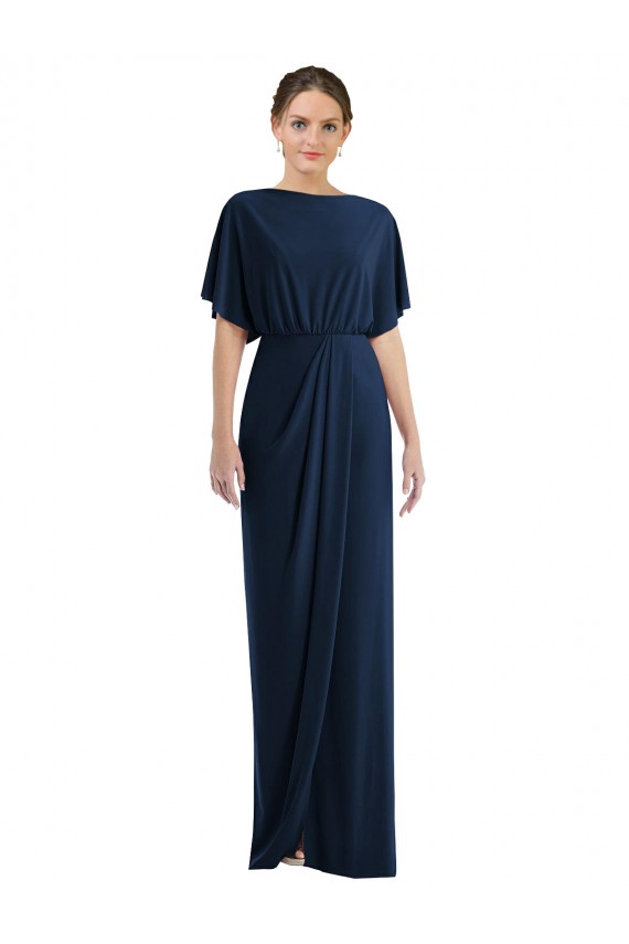 Open Back Spandex Bateau Neck Short Sleeves Long Semi Formal Evening Dress / Prom Dress / Bridesmaid Dress Norwich