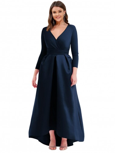 Spandex V-Neck Long Long Sleeves High Low Plus Size Evening Gown / Prom Dress / Bridesmaid Dress Norwich