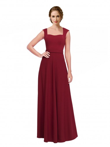 Burgundy Stretch Crepe Square Neck Long Sleeveless Prom Dress / Bridesmaid Dress Norwich