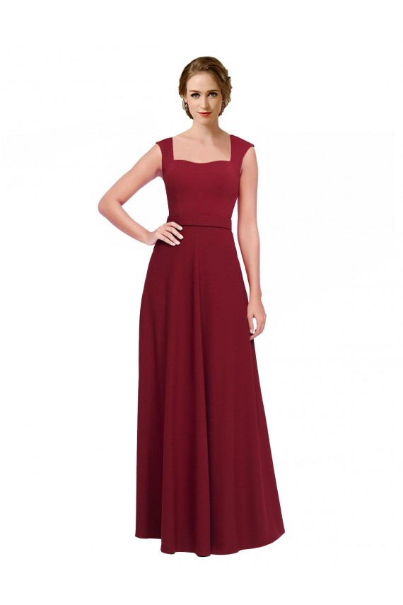 Burgundy Stretch Crepe Square Neck Long Sleeveless Prom Dress / Bridesmaid Dress Norwich