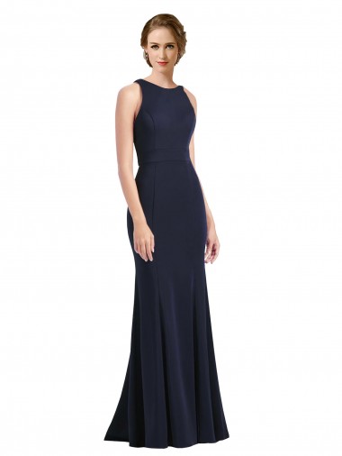 Keyhole Back Stretch Crepe Scoop Neck Long Sleeveless Black Tie Prom Dress / Bridesmaid Dress Norwich