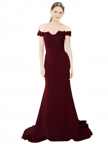 V-Back Stretch Crepe & Lace Off the Shoulder Sweep Train Sleeveless Formal Evening Gown / Prom Dress / Bridesmaid Dress Norwich