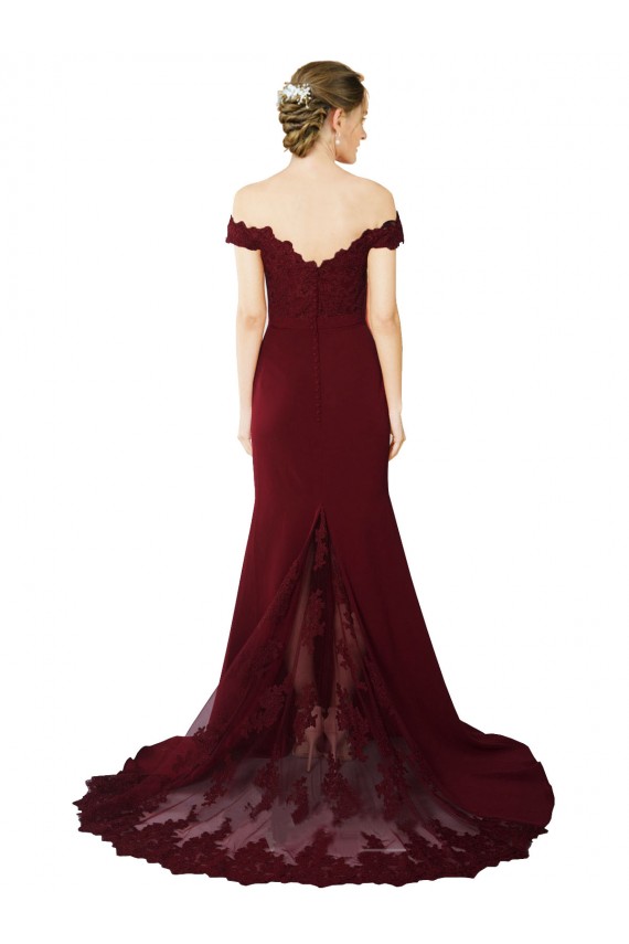 V-Back Stretch Crepe & Lace Off the Shoulder Sweep Train Sleeveless Formal Evening Gown / Prom Dress / Bridesmaid Dress Norwich