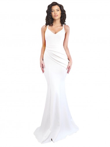 Low Back Stretch Crepe Spaghetti Straps Long Sleeveless Black Tie Evening Gown / Prom Dress / Bridesmaid Dress Norwich