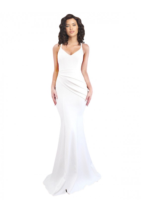 Low Back Stretch Crepe Spaghetti Straps Long Sleeveless Black Tie Evening Gown / Prom Dress / Bridesmaid Dress Norwich