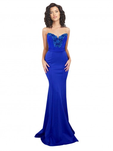 Low Back Royal Blue Stretch Crepe Sweetheart Long Sleeveless Formal Evening Gown / Prom Dress / Bridesmaid Dress Norwich