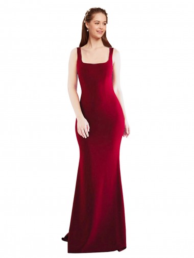 Burgundy Stretch Crepe Square Neck Long Sleeveless Formal Evening Gown / Prom Dress / Bridesmaid Dress Norwich