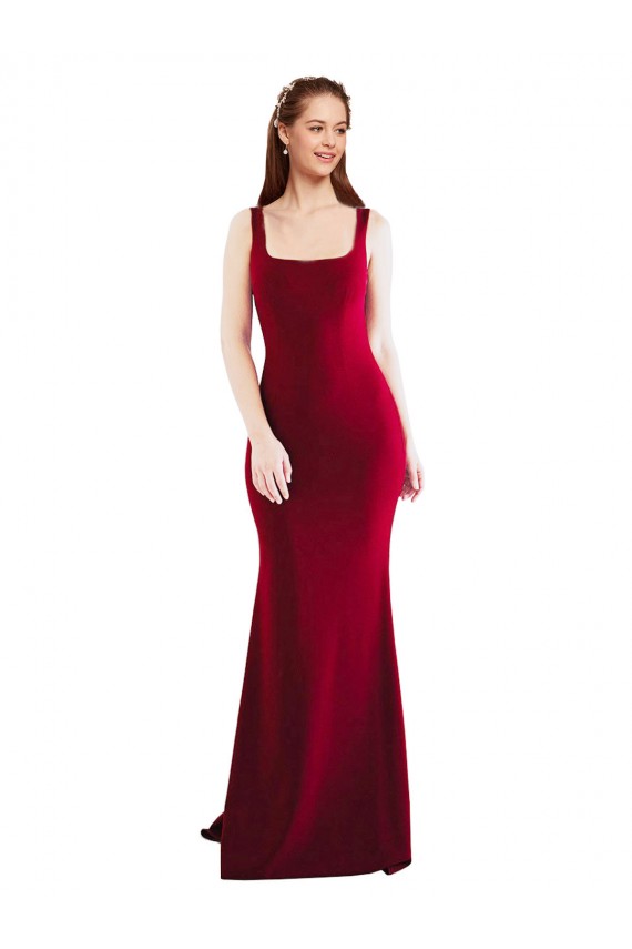 Burgundy Stretch Crepe Square Neck Long Sleeveless Formal Evening Gown / Prom Dress / Bridesmaid Dress Norwich