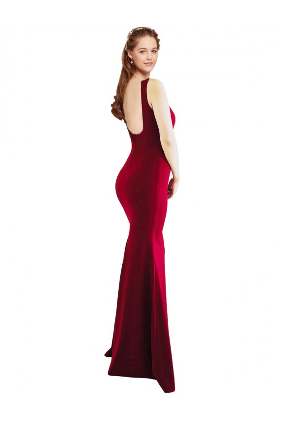 Burgundy Stretch Crepe Square Neck Long Sleeveless Formal Evening Gown / Prom Dress / Bridesmaid Dress Norwich