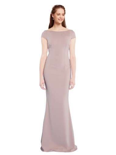 Tie Back Stretch Crepe Boat Neck Long Cap Sleeves Formal Evening Gown / Prom Dress / Bridesmaid Dress Norwich