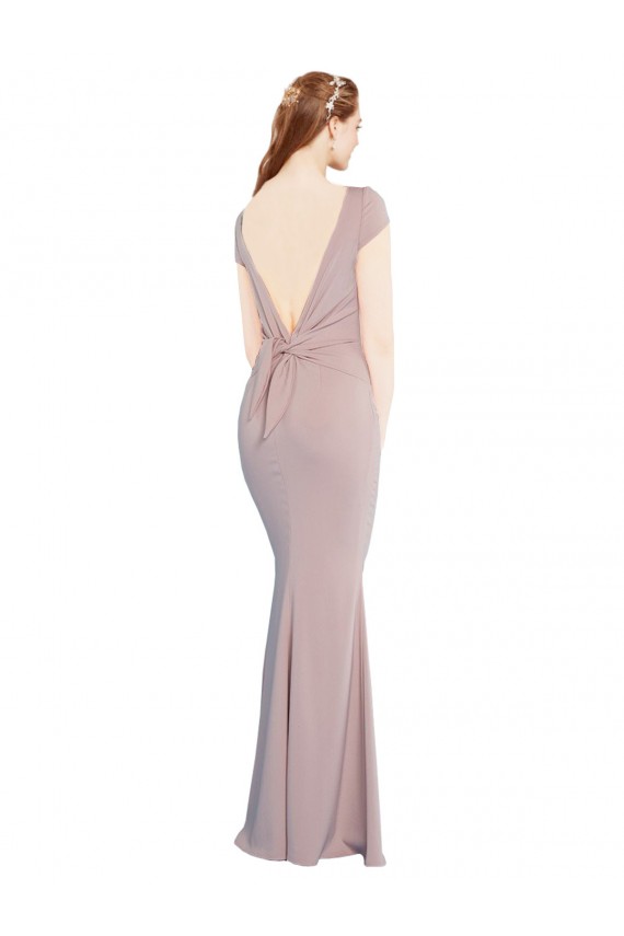 Tie Back Stretch Crepe Boat Neck Long Cap Sleeves Formal Evening Gown / Prom Dress / Bridesmaid Dress Norwich