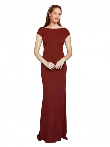 Keyhole Back Stretch Crepe Round Neck Long Cap Sleeves Formal Evening Gown / Prom Dress / Bridesmaid Dress Norwich