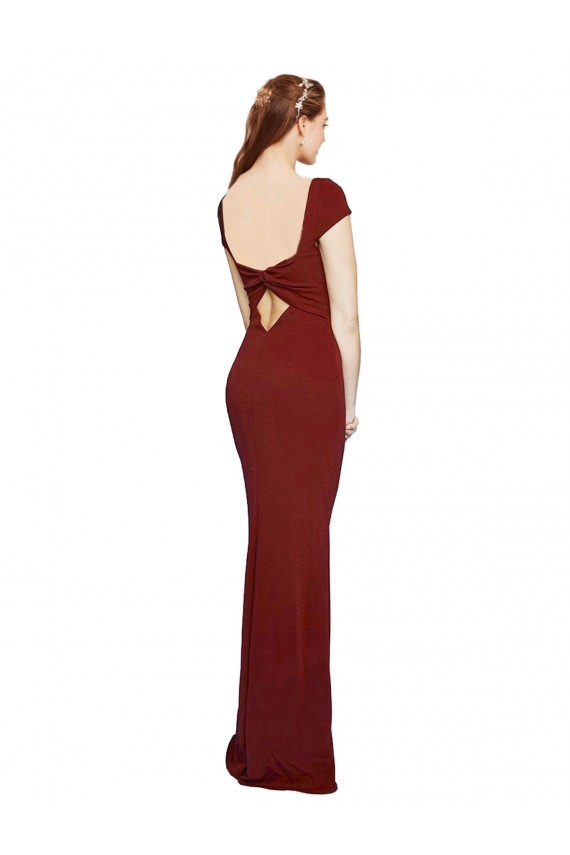 Keyhole Back Stretch Crepe Round Neck Long Cap Sleeves Formal Evening Gown / Prom Dress / Bridesmaid Dress Norwich