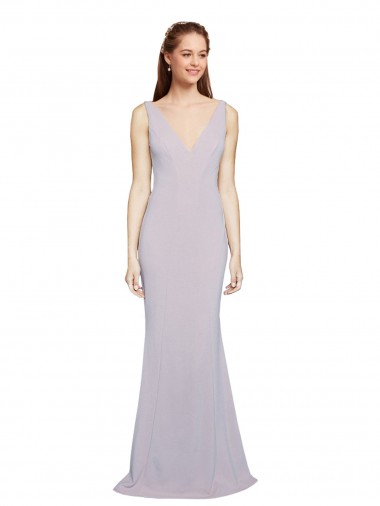 Keyhole Back Stretch Crepe V-Neck Long Sleeveless Formal Evening Gown / Prom Dress / Bridesmaid Dress Norwich