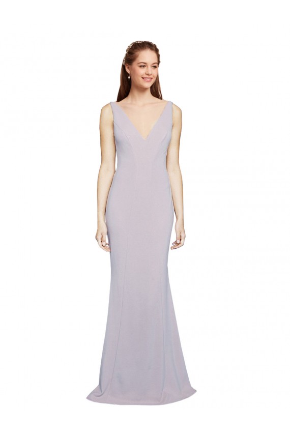 Keyhole Back Stretch Crepe V-Neck Long Sleeveless Formal Evening Gown / Prom Dress / Bridesmaid Dress Norwich