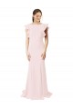 V-Back Stretch Crepe Jewel Neck Sweep Train Ruffle Sleeves Black Tie Prom Dress / Bridesmaid Dress Norwich