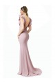 V-Back Stretch Crepe Jewel Neck Sweep Train Ruffle Sleeves Black Tie Prom Dress / Bridesmaid Dress Norwich