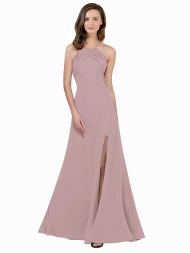 Keyhole Back Stretch Crepe Jewel Neck Long Sleeveless Prom Dress / Bridesmaid Dress Norwich