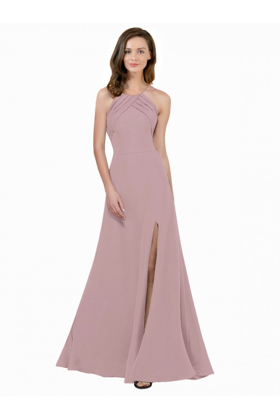 Keyhole Back Stretch Crepe Jewel Neck Long Sleeveless Prom Dress / Bridesmaid Dress Norwich