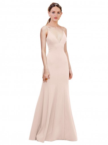 V-Back Pink Stretch Crepe V-Neck Long Sleeveless Formal Dress / Bridesmaid Dress Norwich