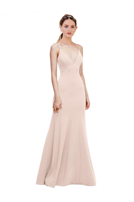 V-Back Pink Stretch Crepe V-Neck Long Sleeveless Formal Dress / Bridesmaid Dress Norwich