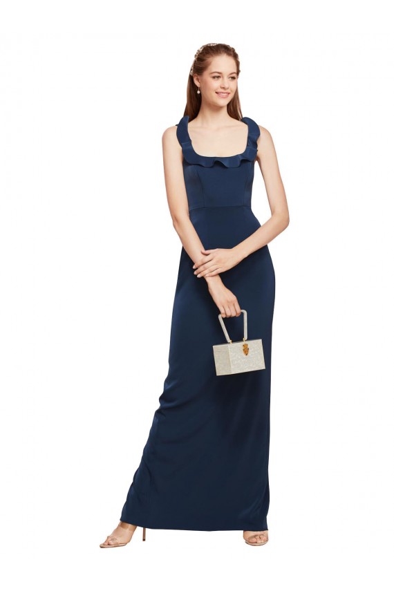 Low Back Dark Navy Stretch Crepe Scoop Neck Long Sleeveless Formal Evening Gown / Prom Dress / Bridesmaid Dress Norwich