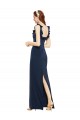 Low Back Dark Navy Stretch Crepe Scoop Neck Long Sleeveless Formal Evening Gown / Prom Dress / Bridesmaid Dress Norwich