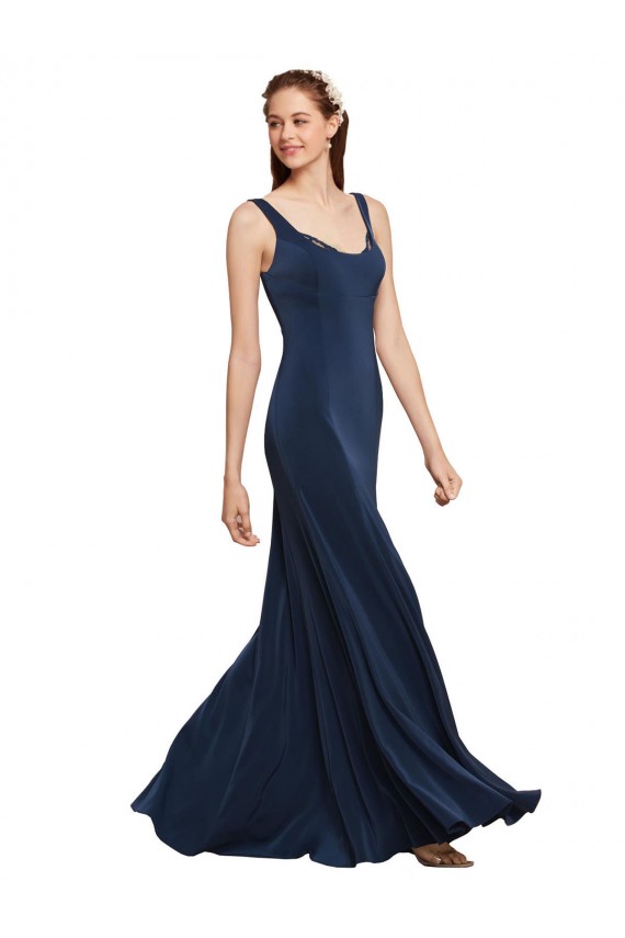 Low Back Stretch Crepe Round Neck Long Sleeveless Prom Dress / Bridesmaid Dress Norwich