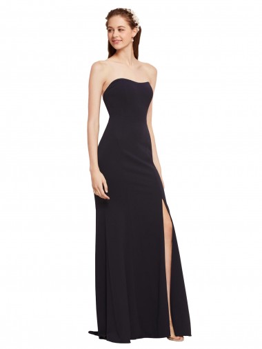 Low Back Dark Navy Stretch Crepe Strapless Long Sleeveless Formal Evening Gown / Prom Dress / Bridesmaid Dress Norwich