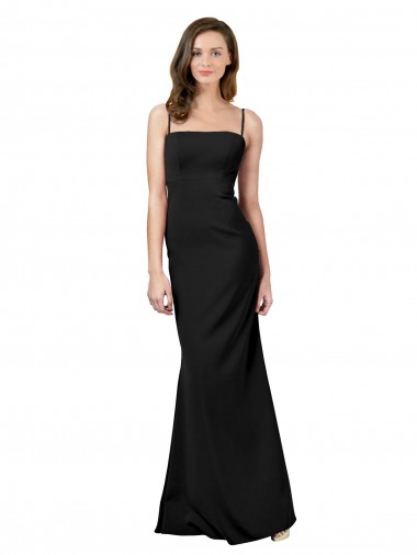 Low Back Black Stretch Crepe Spaghetti Straps Long Sleeveless Formal Evening Gown / Prom Dress / Bridesmaid Dress Norwich