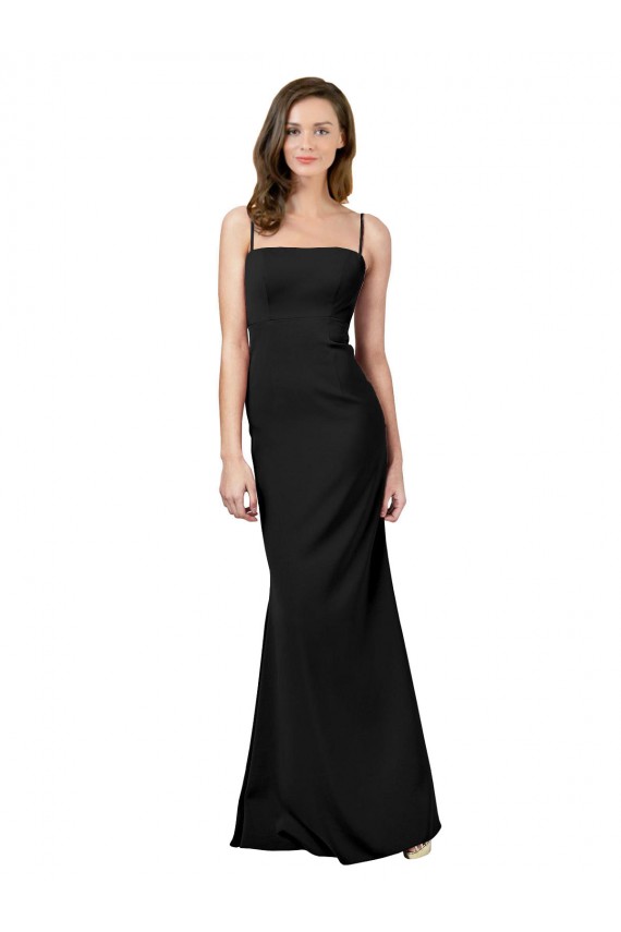 Low Back Black Stretch Crepe Spaghetti Straps Long Sleeveless Formal Evening Gown / Prom Dress / Bridesmaid Dress Norwich