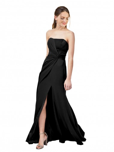 Low Back Black Stretch Crepe Strapless Long Sleeveless Formal Dress / Bridesmaid Dress Norwich
