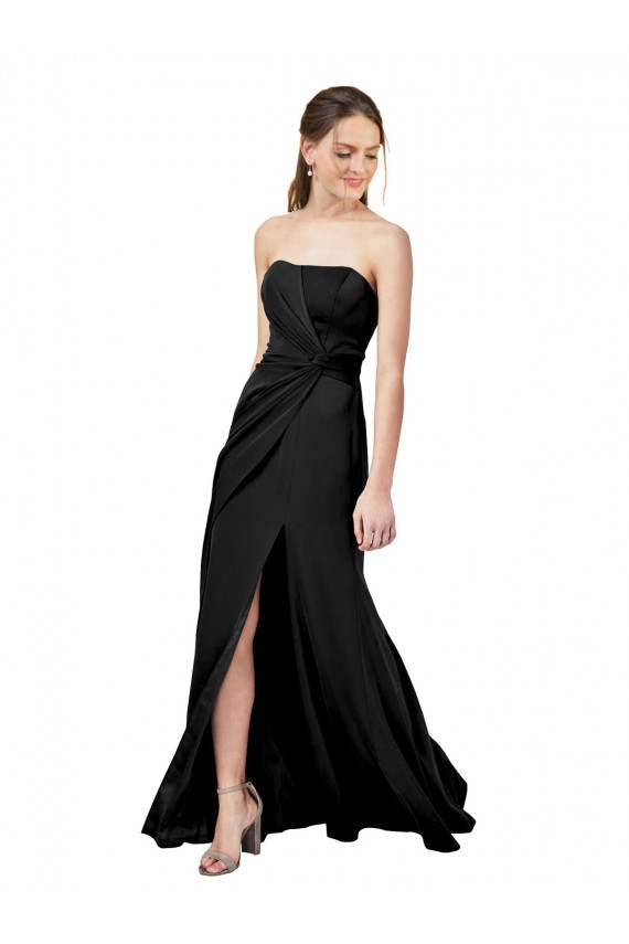 Low Back Black Stretch Crepe Strapless Long Sleeveless Formal Dress / Bridesmaid Dress Norwich