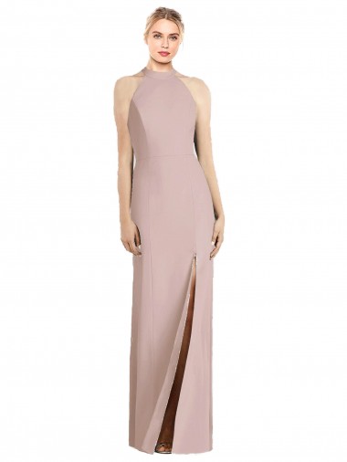 Open Back Dusty Pink Stretch Crepe Halter Neck Long Sleeveless Semi Formal Evening Dress / Bridesmaid Dress Norwich