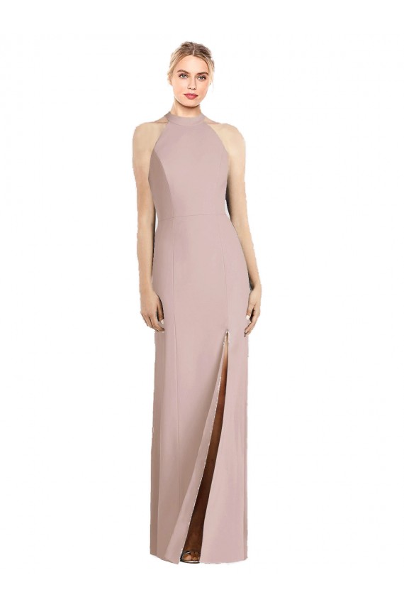 Open Back Dusty Pink Stretch Crepe Halter Neck Long Sleeveless Semi Formal Evening Dress / Bridesmaid Dress Norwich