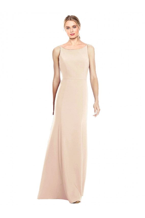 Open Back Nude Stretch Crepe Bateau Neck Long Sleeveless Semi Formal Evening Dress / Prom Dress / Bridesmaid Dress Norwich