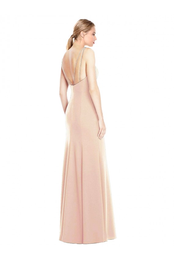 Open Back Nude Stretch Crepe Bateau Neck Long Sleeveless Semi Formal Evening Dress / Prom Dress / Bridesmaid Dress Norwich