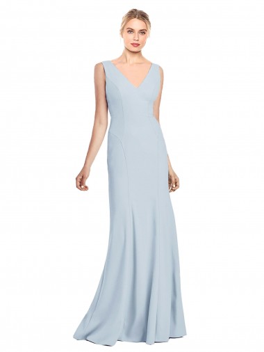 Low Back Stretch Crepe V-Neck Long Sleeveless Bridesmaid Dress / Formal Dress Norwich
