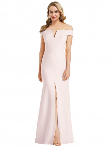 Pink Stretch Crepe Off the Shoulder Long Sleeveless Bridesmaid Dress / Evening Dress Norwich