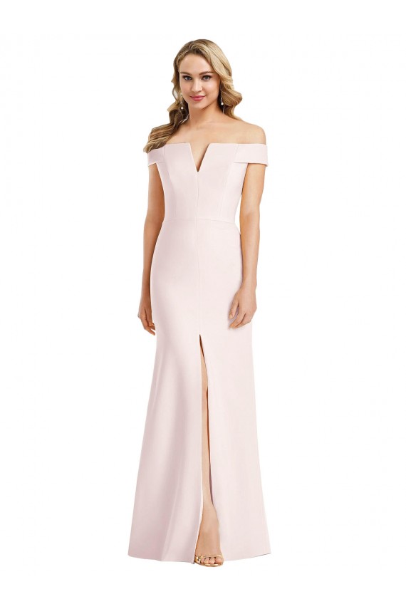 Pink Stretch Crepe Off the Shoulder Long Sleeveless Bridesmaid Dress / Evening Dress Norwich