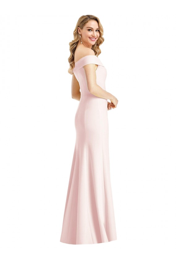 Pink Stretch Crepe Off the Shoulder Long Sleeveless Bridesmaid Dress / Evening Dress Norwich
