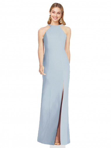 Open Back Light Sky Blue Stretch Crepe Halter Neck Long Sleeveless Formal Evening Gown / Bridesmaid Dress Norwich