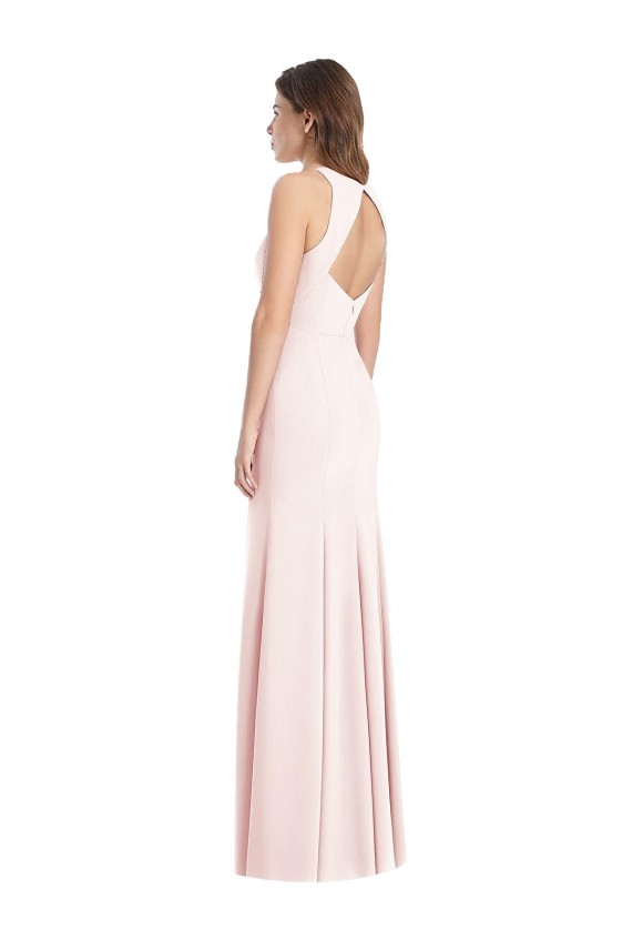 Open Back Pink Stretch Crepe Bateau Neck Long Sleeveless Semi Formal Evening Dress / Prom Dress / Bridesmaid Dress Norwich