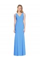 Keyhole Back Peacock Blue Stretch Crepe V-Neck Long Sleeveless Semi Formal Evening Dress / Prom Dress / Bridesmaid Dress Norwich